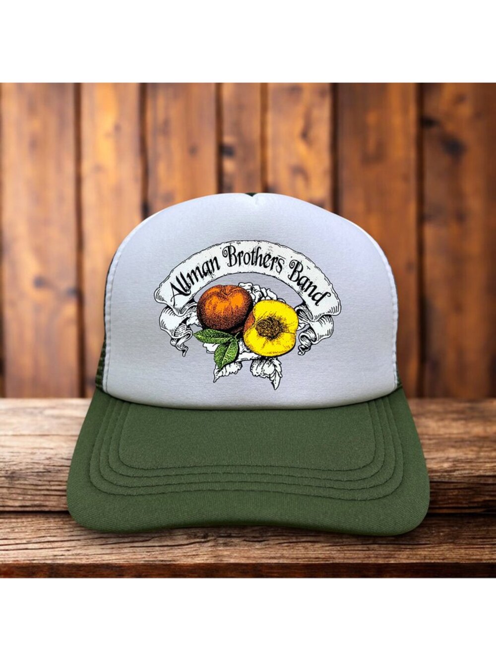The Allman Brothers Mens Trucker Hat Olive Snapback Eat A Peach Baseball Cap